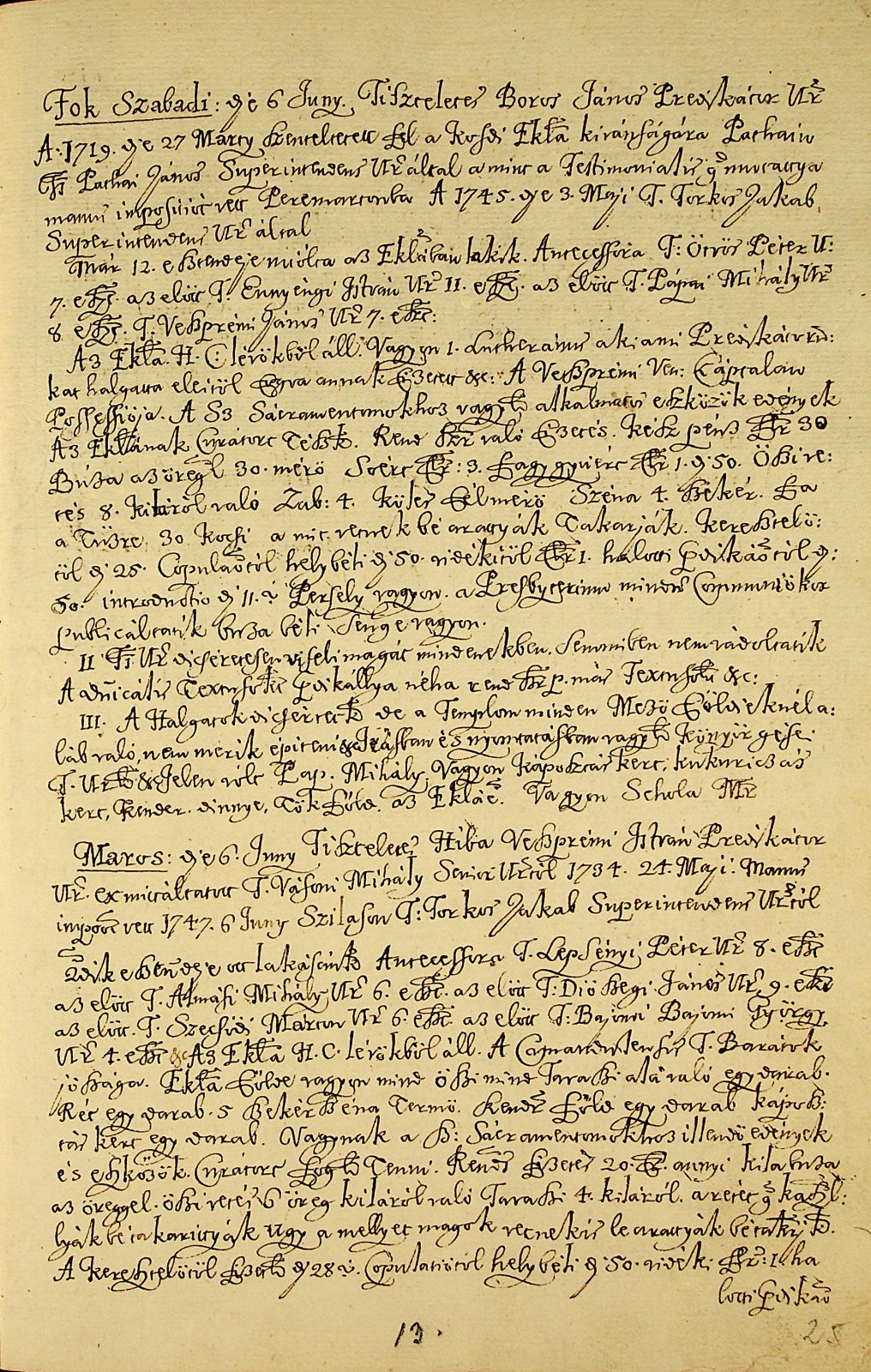 Egy részleges egyházkerületi egyházlátogatási jegyzőkönyv 1747-ből