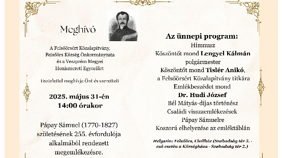 255 éve született Pápay Sámuel