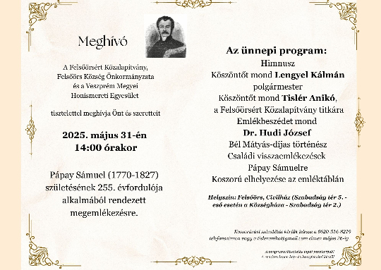 255 éve született Pápay Sámuel